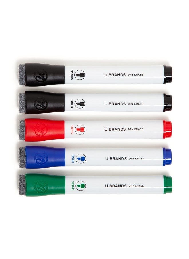 U Brands Low Odor Dry Erase Markers With Erasers, Chisel Tip, Assorted Color, 5 Count  - Image 4