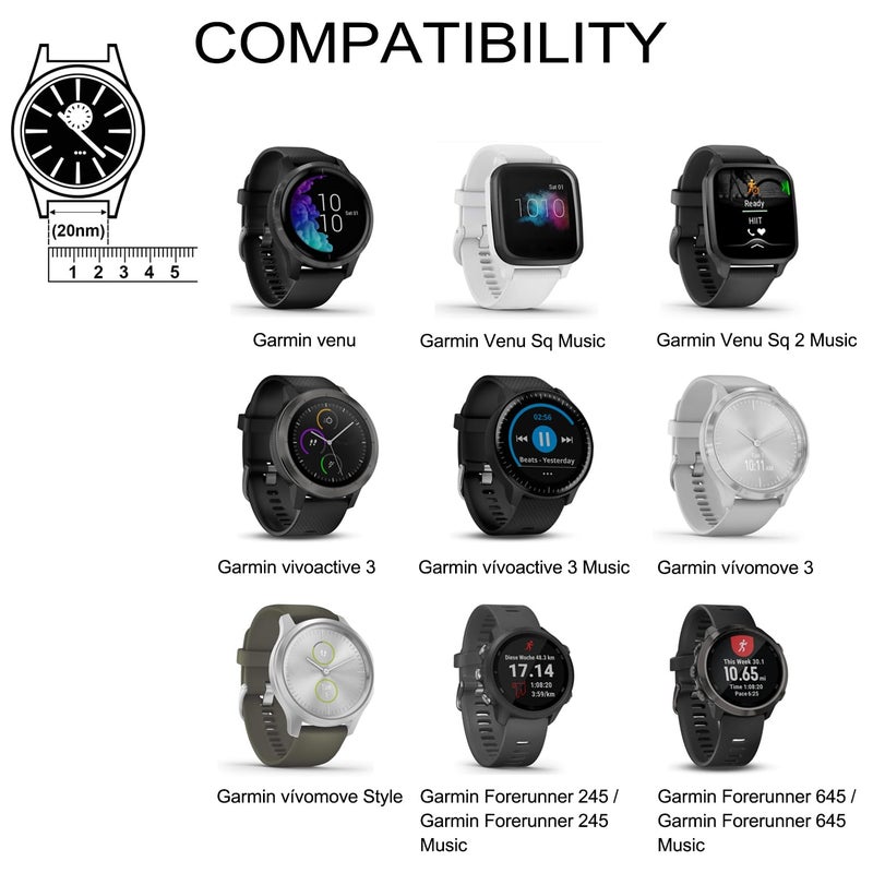 Vanjua Bands Compatible with Garmin Venu 2 Plus / Venu Sq / Venu / Vivoactive 3 Watch Band Women Men, Soft Silicone Sport Replacement Strap for Garmin Vivomove Sport, Vivoactive 3 Music, Forerunner - Image 2