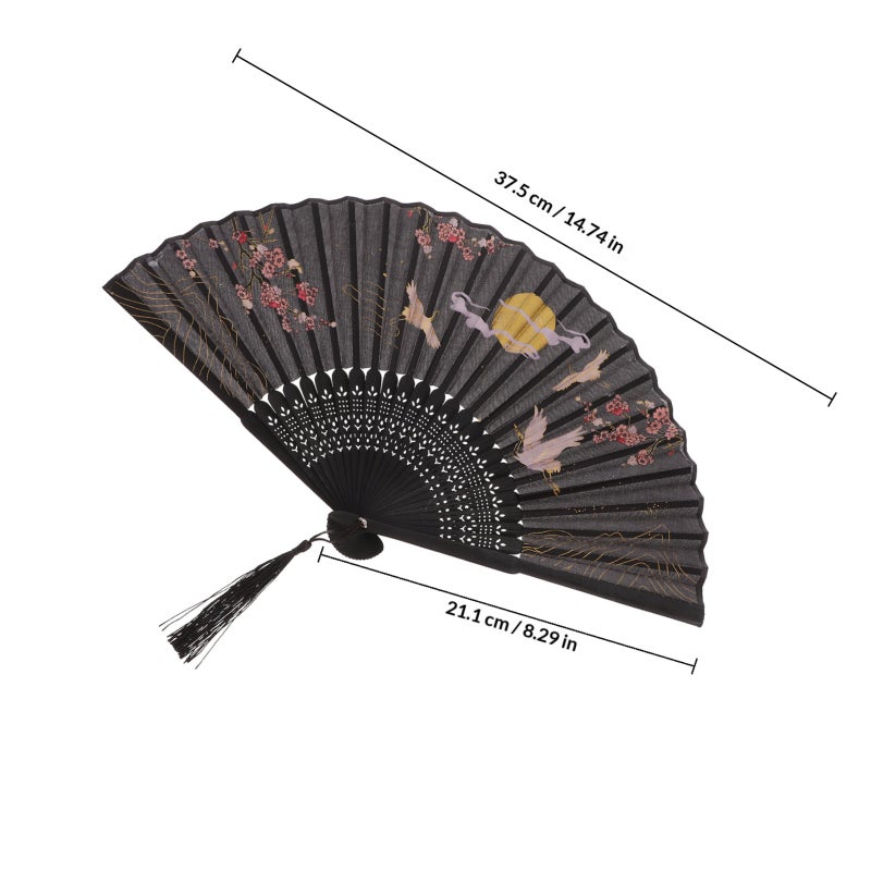Vintage Chinese Folding Fan with Auspicious Crane Pattern Traditional Folding Fan Convenient Folding Fan Hand Fan - Image 2