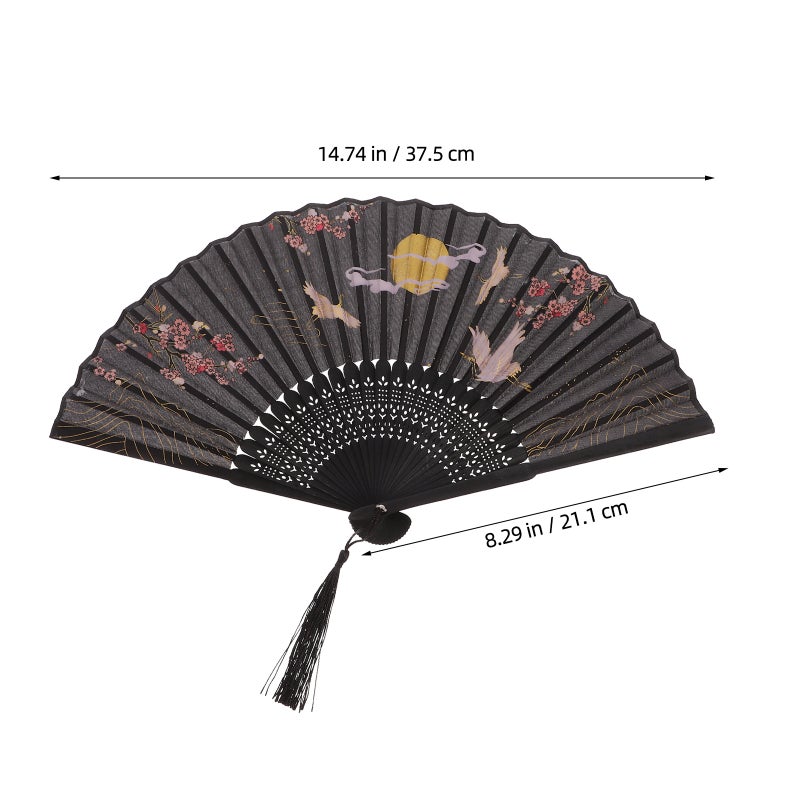 Vintage Chinese Folding Fan with Auspicious Crane Pattern Traditional Folding Fan Convenient Folding Fan Hand Fan - Image 3