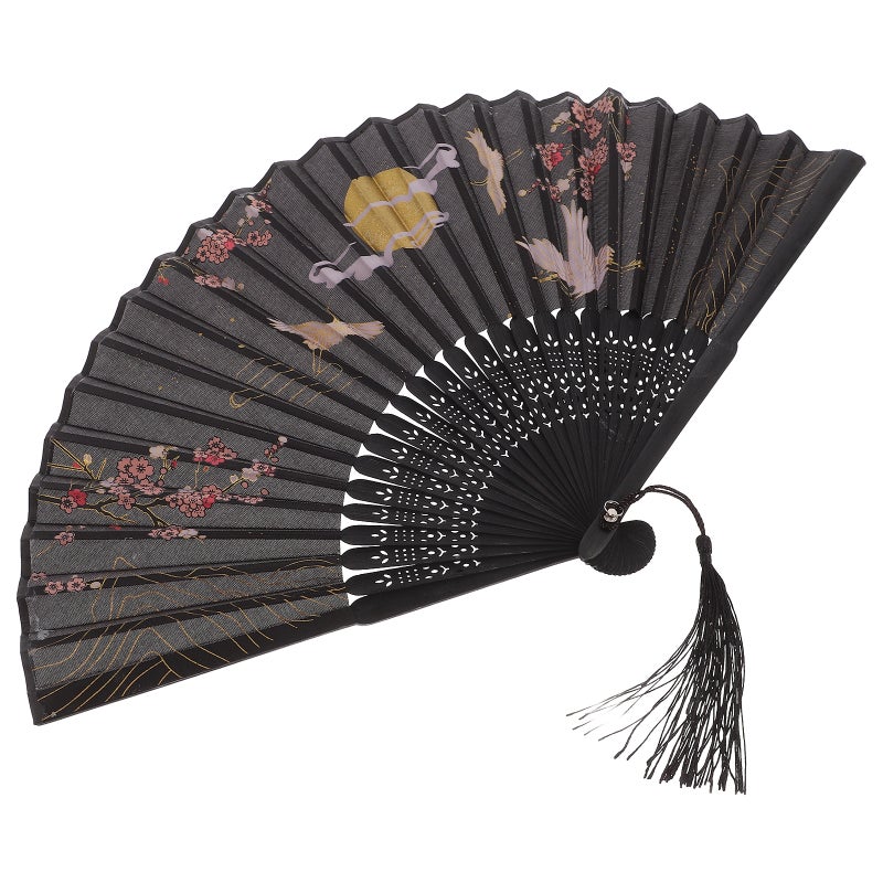 Vintage Chinese Folding Fan with Auspicious Crane Pattern Traditional Folding Fan Convenient Folding Fan Hand Fan - Image 5