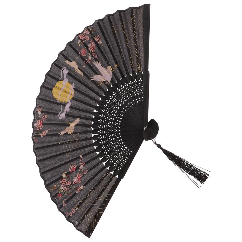 Vintage Chinese Folding Fan with Auspicious Crane Pattern Traditional Folding Fan Convenient Folding Fan Hand Fan - Image 1