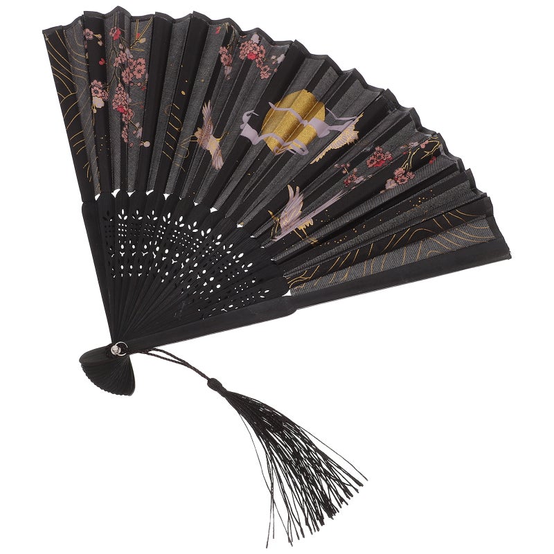 Vintage Chinese Folding Fan with Auspicious Crane Pattern Traditional Folding Fan Convenient Folding Fan Hand Fan - Image 4