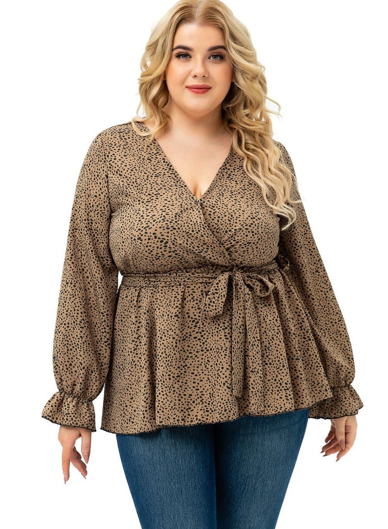 Loquat Autumn New Plus-size Women's Long-sleeved Top Brown  - Image 1
