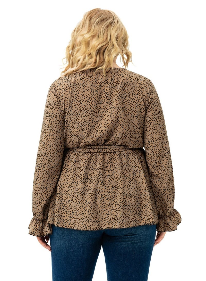 Loquat Autumn New Plus-size Women's Long-sleeved Top Brown  - Image 3