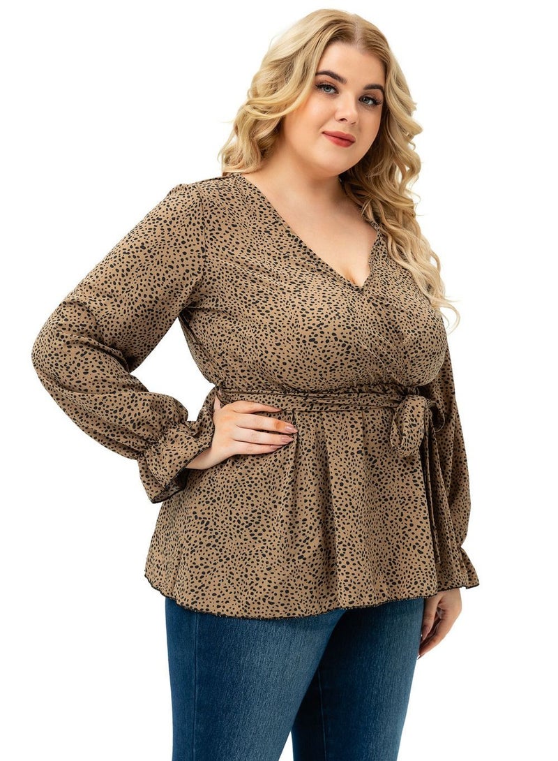 Loquat Autumn New Plus-size Women's Long-sleeved Top Brown  - Image 2