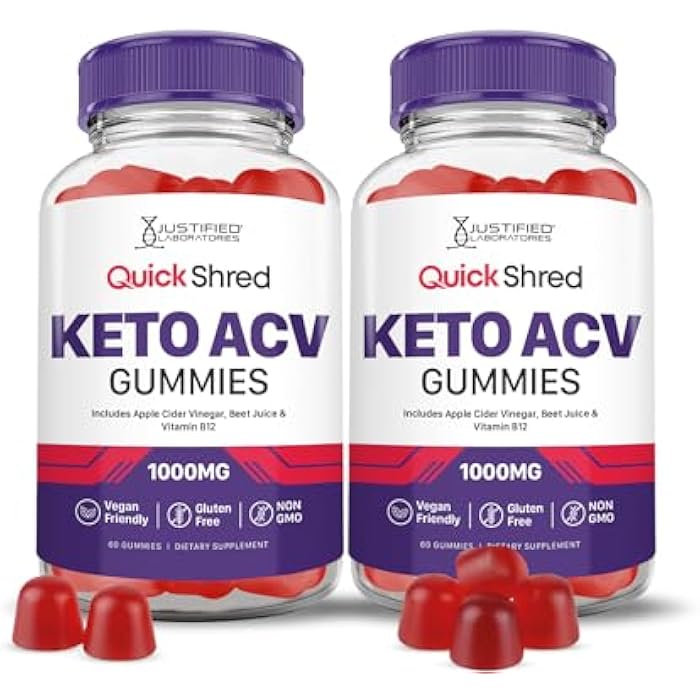 Justified Laboratories Quick Shred Keto ACV Gummies Advanced Formula 1000MG Apple Cider Vinegar Gummies with Pomegranate Beet Juice Powder & B12 Vegan, Non-GMO 120 Gummys
