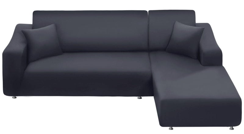 NAISI Couch Cover L Shape 2 Pieces Sofa Cover Soft Stretch Slipcovers with 2pcs Pillowcases Furniture Protector Sectional Couch Covers 3 Seater  3 SeaterDark Grey