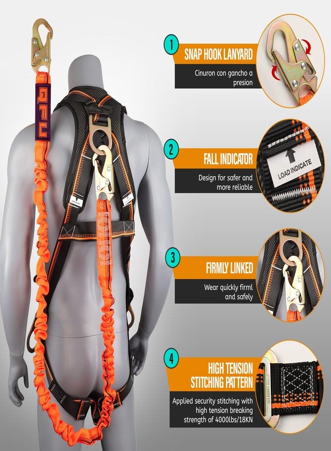 QFU Full Body Safety Harness & Fall Protection Kit with Padded Straps, ANSI Compliant, Includes Shock-Absorbing Lanyard for Roofing, Construction and Industrial Use - Image 3