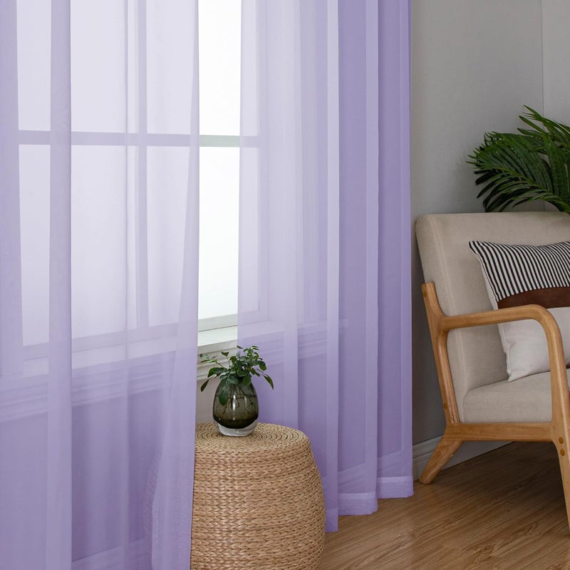 SimpleBrand Lavender Sheer Curtains 72 Inches Long 2 Panels for Living Room, Rod Pockets Airy Window Treatments Voile Sheer Black Curtains Panels Lightweight for Front Back Patio Glass Door, 42" Width - Image 4