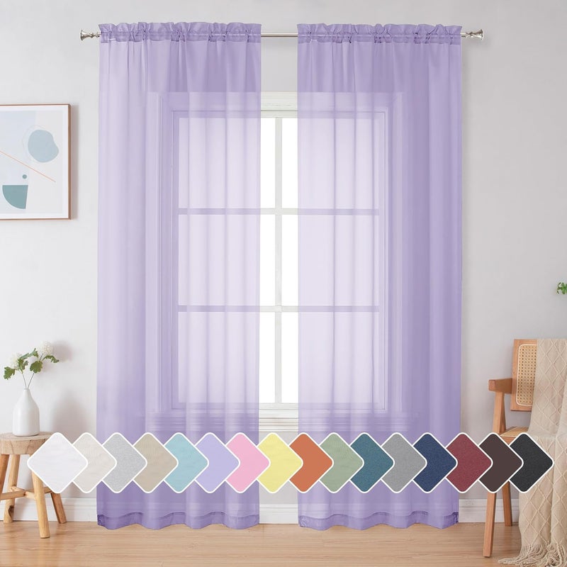 SimpleBrand Lavender Sheer Curtains 72 Inches Long 2 Panels for Living Room, Rod Pockets Airy Window Treatments Voile Sheer Black Curtains Panels Lightweight for Front Back Patio Glass Door, 42" Width - Image 1