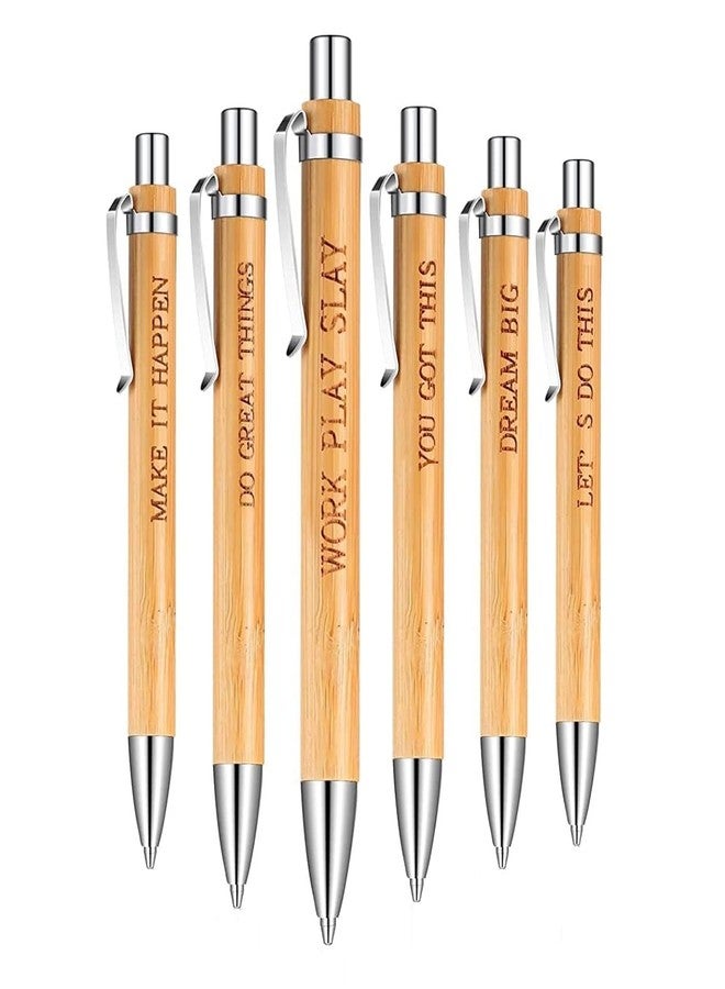 AweMonk Bamboo Ballpoint Pen With Inspirational Quotes Blue Ink Pen for Student and Office Purposes Writing Pen Best For Gifts 6 Pcs Set - Image 1