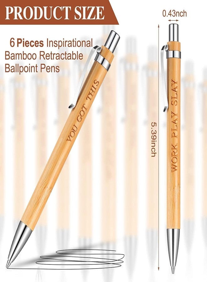 AweMonk Bamboo Ballpoint Pen With Inspirational Quotes Blue Ink Pen for Student and Office Purposes Writing Pen Best For Gifts 6 Pcs Set - Image 2