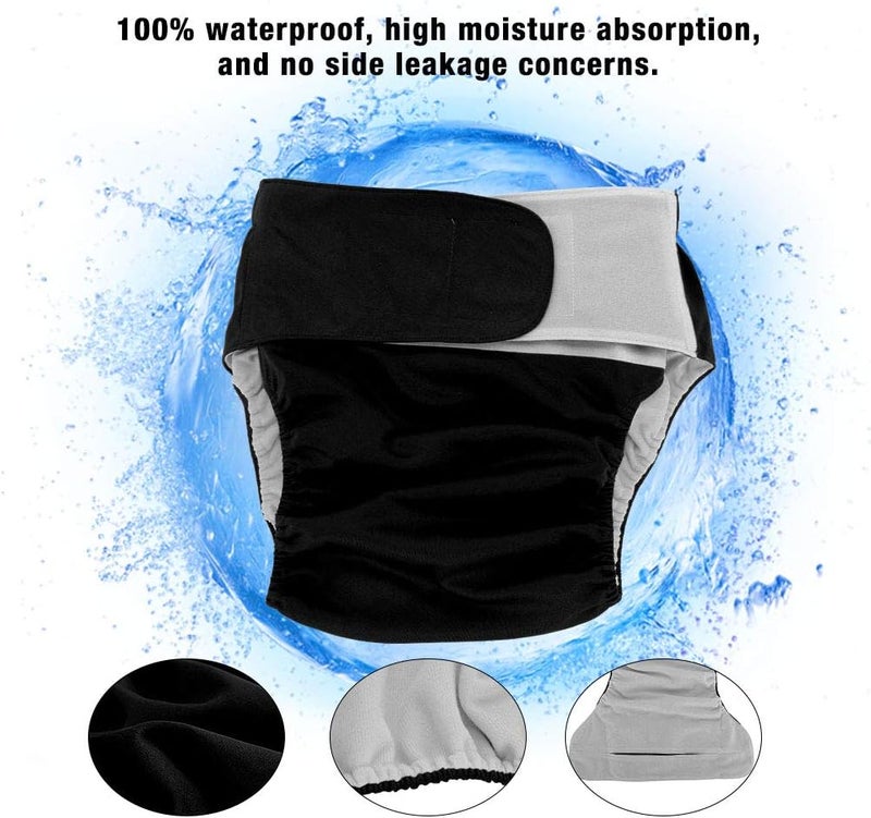 Cloth Diaper, 4 Colors Adult Cloth Diaper Reusable Washable Adjustable Large Nappy (Black 404) - Image 2