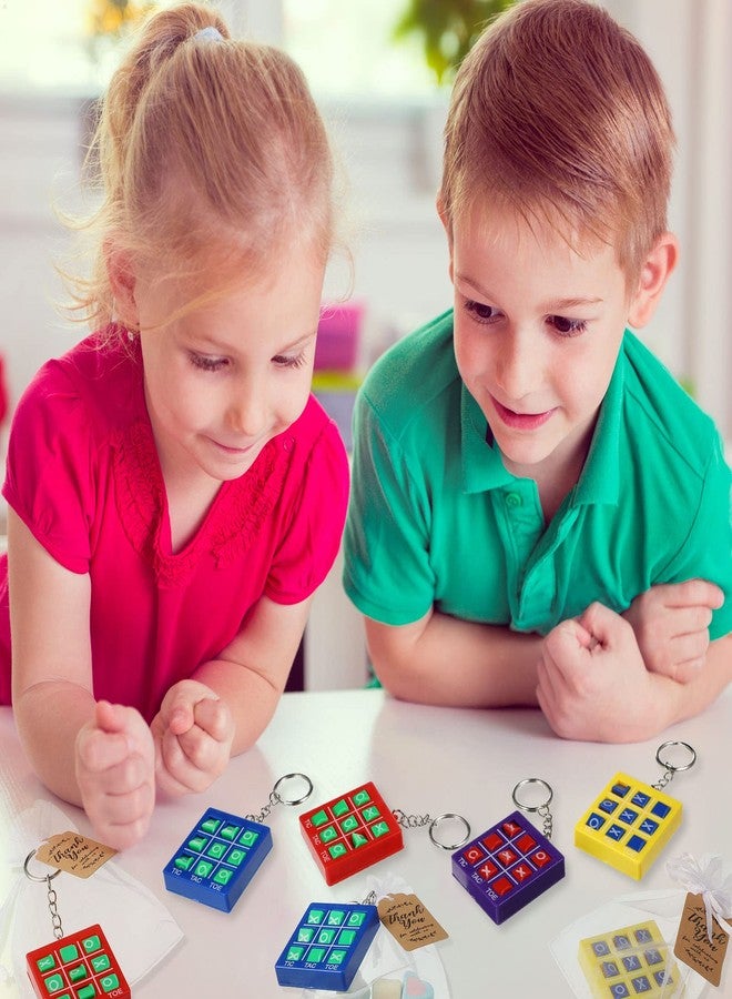 Mtlee 36 Pieces Tic Tac Toe Keychain Set Game Party Favors Include 12 Tic Tac Toe Keychain for Backpack and 12 Mesh Bags Drawstring White Mesh Organza Bags with 12 Thank You Tags for Birthday Party Supplies - Image 5