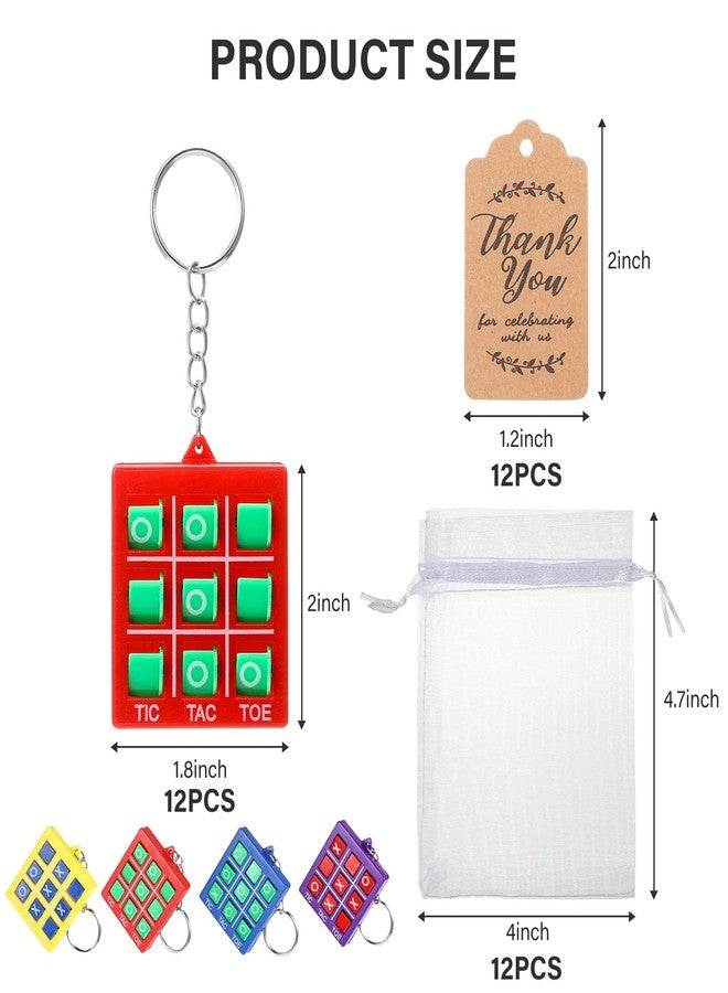 Mtlee 36 Pieces Tic Tac Toe Keychain Set Game Party Favors Include 12 Tic Tac Toe Keychain for Backpack and 12 Mesh Bags Drawstring White Mesh Organza Bags with 12 Thank You Tags for Birthday Party Supplies - Image 2