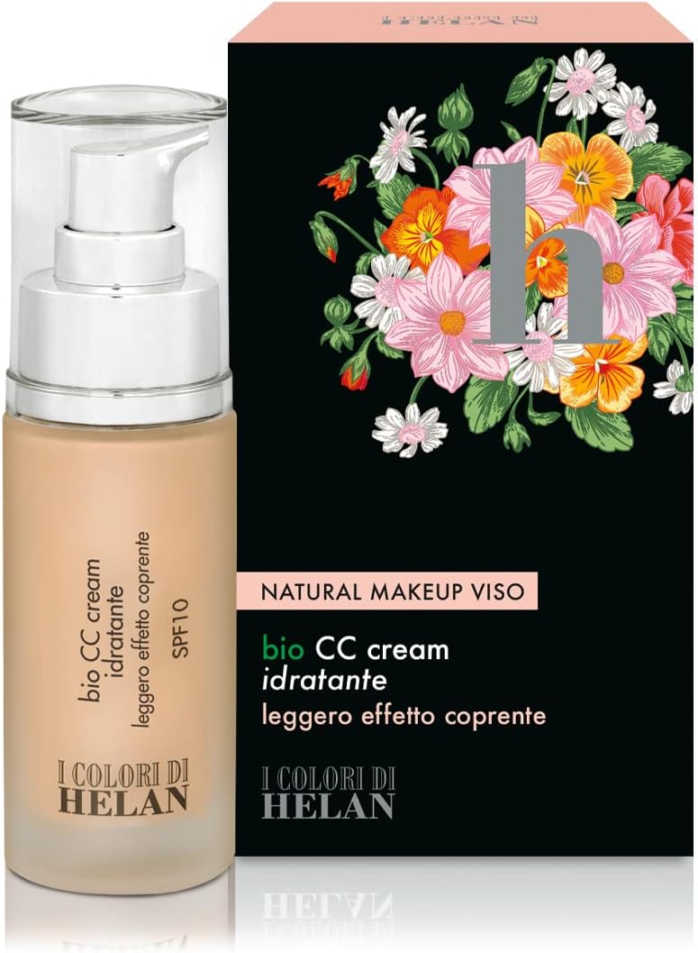 Helan I Colori Natural Moisturising Lightweight Bio CC Cream Spf 10 with Hyaluronic Acid Shea Butter Bright Uniform Makeup Light Mattifying Coverage Foundation Made in Italy Rice 30 ml