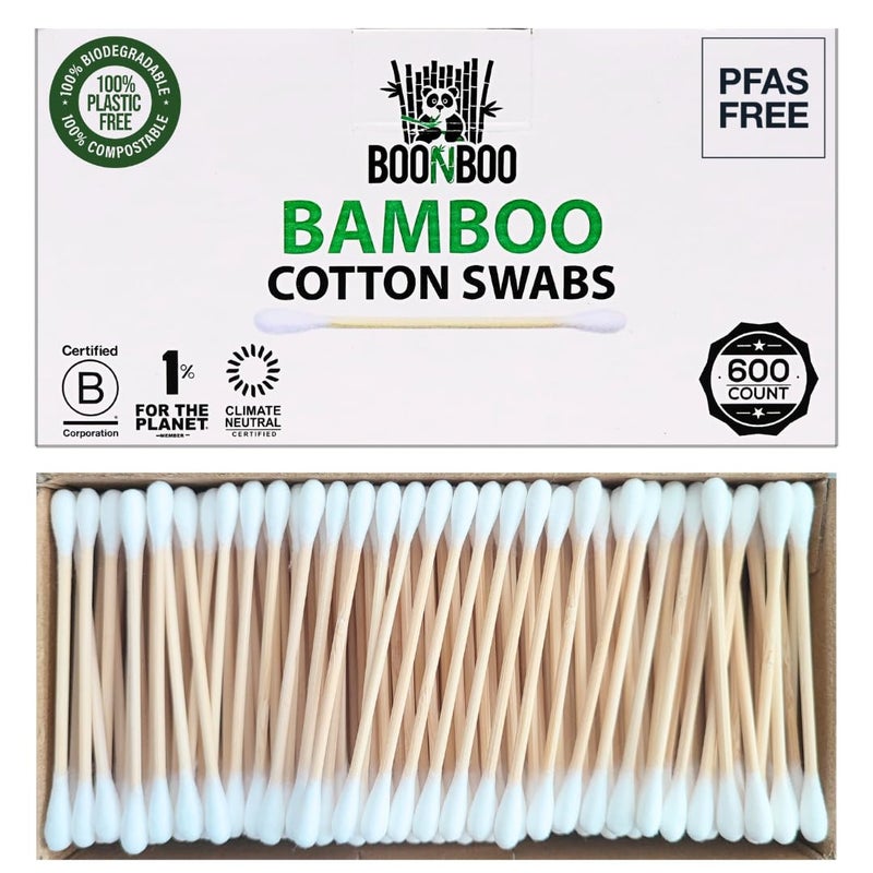 BOONBOO Organic Bamboo Cotton Swabs, PFAS-Free, 600 Count - Image 1