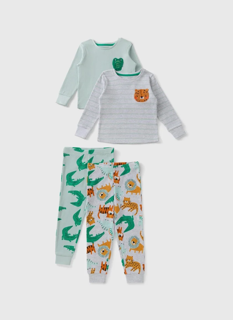 Matalan 2 Pack Boys Grey/Green Safari Pyjamas