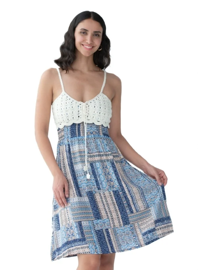 HaILYS Short Boho Dress with Crochet Top