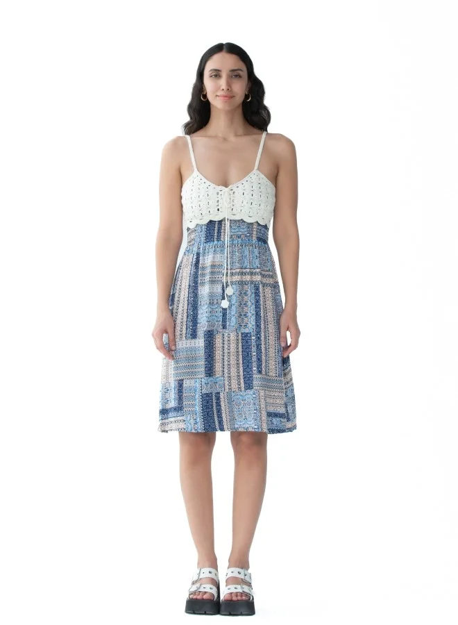 HaILYS Short Boho Dress with Crochet Top