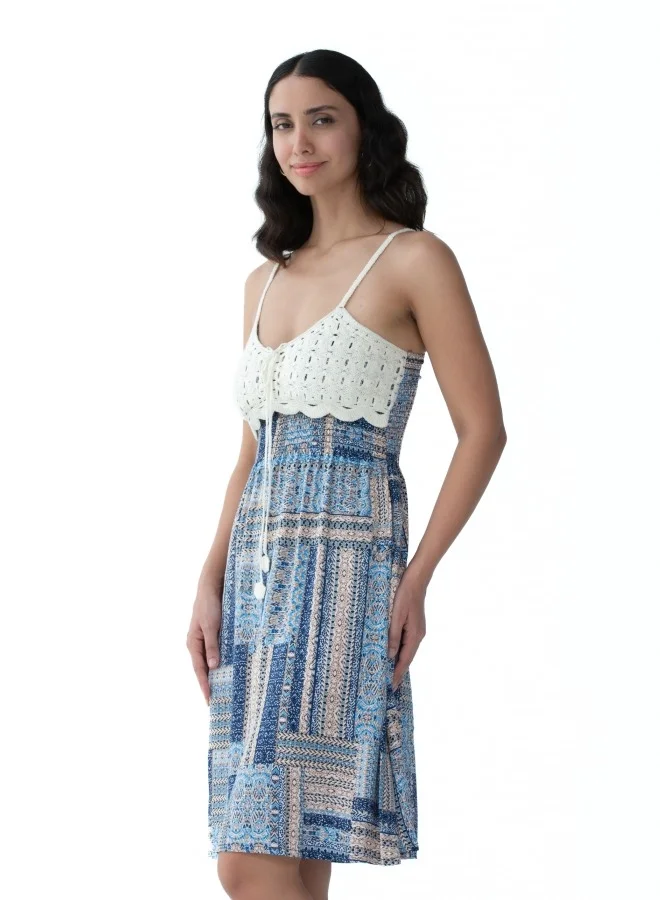 HaILYS Short Boho Dress with Crochet Top