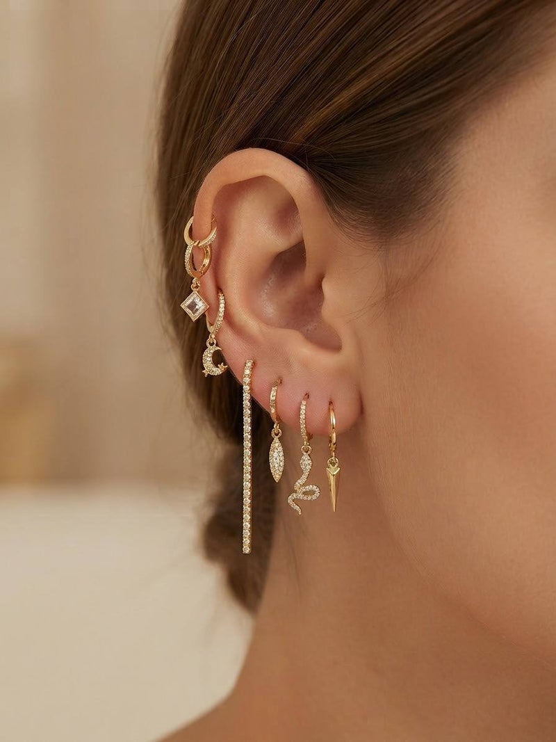 Women's 6-Piece Gold-Plated Huggie Hoop Earrings Set with Assorted Charms - Image 2