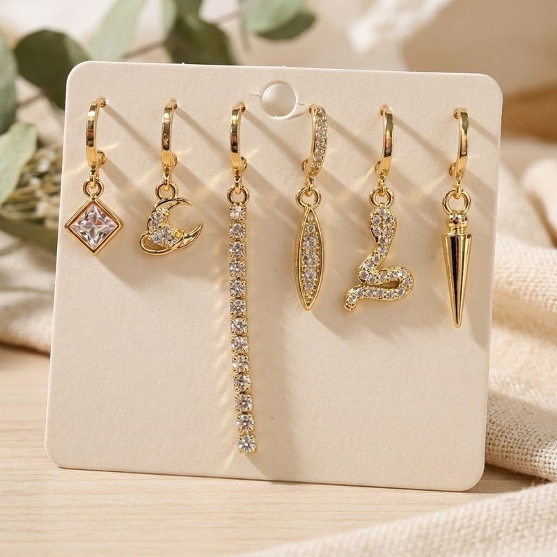 Women's 6-Piece Gold-Plated Huggie Hoop Earrings Set with Assorted Charms - Image 4