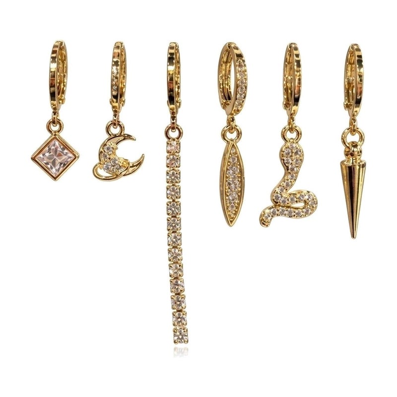 Women's 6-Piece Gold-Plated Huggie Hoop Earrings Set with Assorted Charms - Image 1
