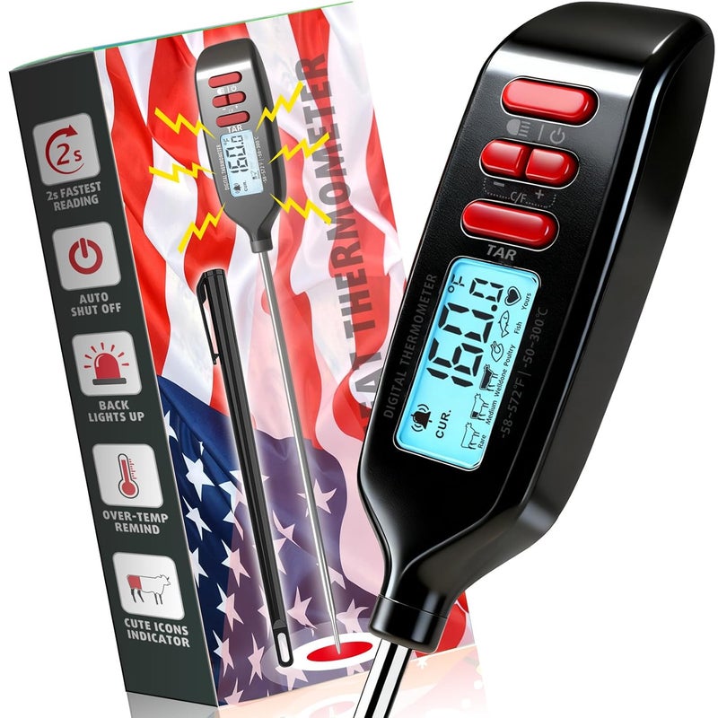 Antonki Meat Thermometer Digital, Smart Instant Read Food Thermometer with Super Long Probe for Cooking Grilling Baking Kitchen Candy BBQ Oil Liquid, Backlit Display, Battery Included - Image 1