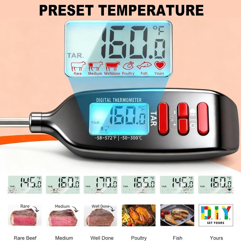 Antonki Meat Thermometer Digital, Smart Instant Read Food Thermometer with Super Long Probe for Cooking Grilling Baking Kitchen Candy BBQ Oil Liquid, Backlit Display, Battery Included - Image 5