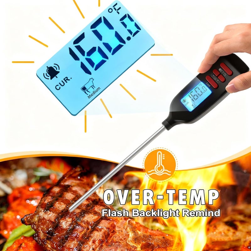 Antonki Meat Thermometer Digital, Smart Instant Read Food Thermometer with Super Long Probe for Cooking Grilling Baking Kitchen Candy BBQ Oil Liquid, Backlit Display, Battery Included - Image 2