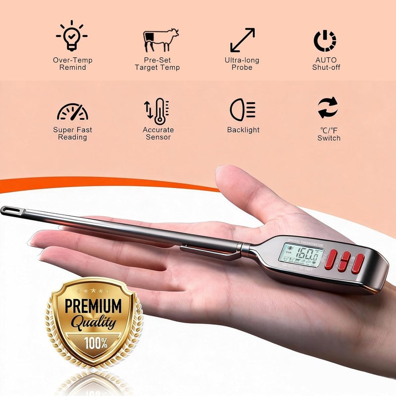 Antonki Meat Thermometer Digital, Smart Instant Read Food Thermometer with Super Long Probe for Cooking Grilling Baking Kitchen Candy BBQ Oil Liquid, Backlit Display, Battery Included - Image 3