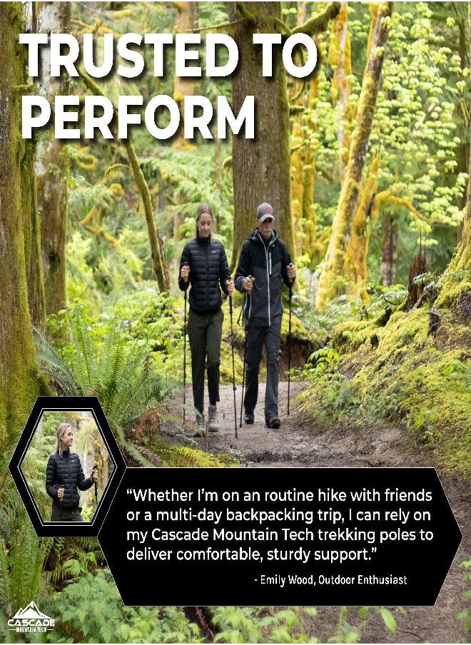 Cascade Mountain Tech - Mountain Tech Trekking Poles - Ultralight 2 Piece Carbon Fiber Walking Or Hiking Sticks With Quick Adjustable Locks (Set Of 2), Black - Image 1