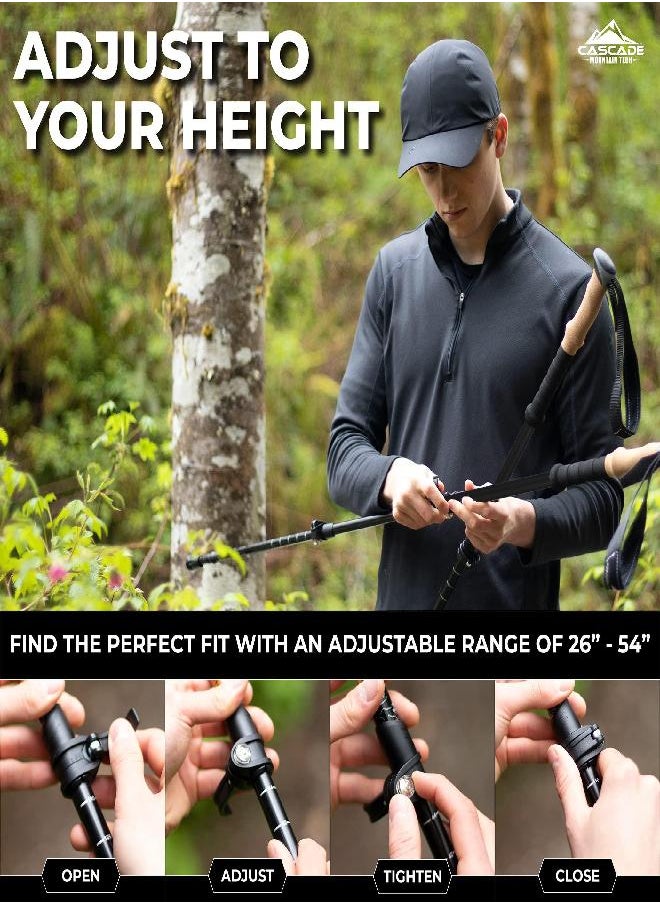 Cascade Mountain Tech - Mountain Tech Trekking Poles - Ultralight 2 Piece Carbon Fiber Walking Or Hiking Sticks With Quick Adjustable Locks (Set Of 2), Black - Image 1