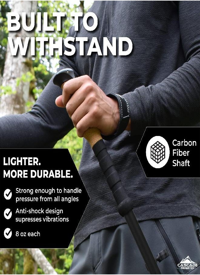 Cascade Mountain Tech - Mountain Tech Trekking Poles - Ultralight 2 Piece Carbon Fiber Walking Or Hiking Sticks With Quick Adjustable Locks (Set Of 2), Black - Image 1
