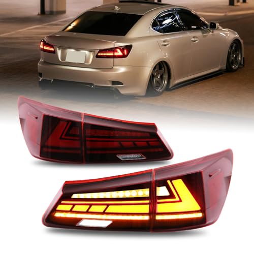 HCMOTIONZ Tail Light Assembly for 2006-2013 Lexus IS250/IS350/ISF Sedan, Tail Lamps with Start UP Animation Reverse Lights LED Rear Lamps Replacement… (RED) - Image 1