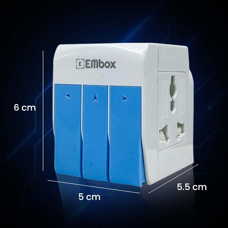 EMBOX محول متعدد 3 دبابيس مع مفتاح فردي مقبس 3 دبابيس مع غطاء أمان واقي من الارتفاعات محمي بالفيوز محول 3 طرق للمنزل والمكتب والسفر-5A-250V، عبوة من 1 أزرق - Image 5