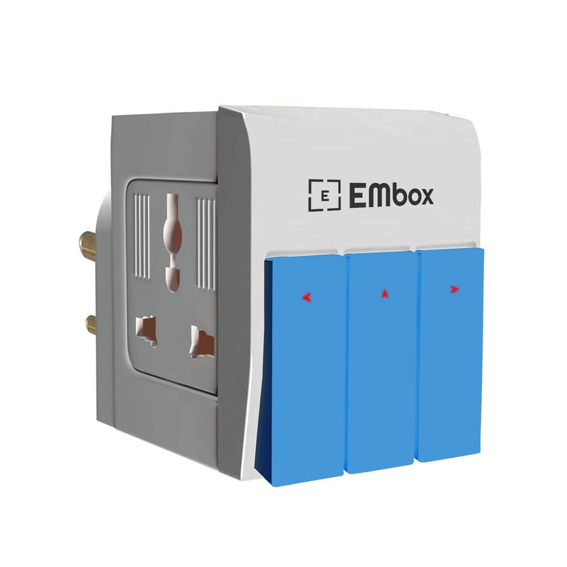 EMBOX محول متعدد 3 دبابيس مع مفتاح فردي مقبس 3 دبابيس مع غطاء أمان واقي من الارتفاعات محمي بالفيوز محول 3 طرق للمنزل والمكتب والسفر-5A-250V، عبوة من 1 أزرق - Image 1