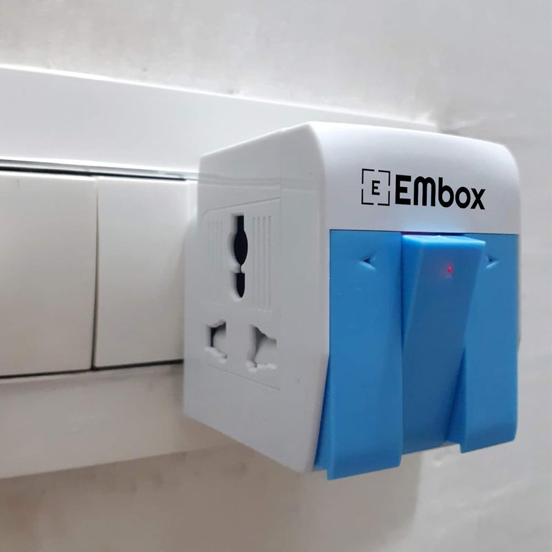 EMBOX محول متعدد 3 دبابيس مع مفتاح فردي مقبس 3 دبابيس مع غطاء أمان واقي من الارتفاعات محمي بالفيوز محول 3 طرق للمنزل والمكتب والسفر-5A-250V، عبوة من 1 أزرق - Image 2