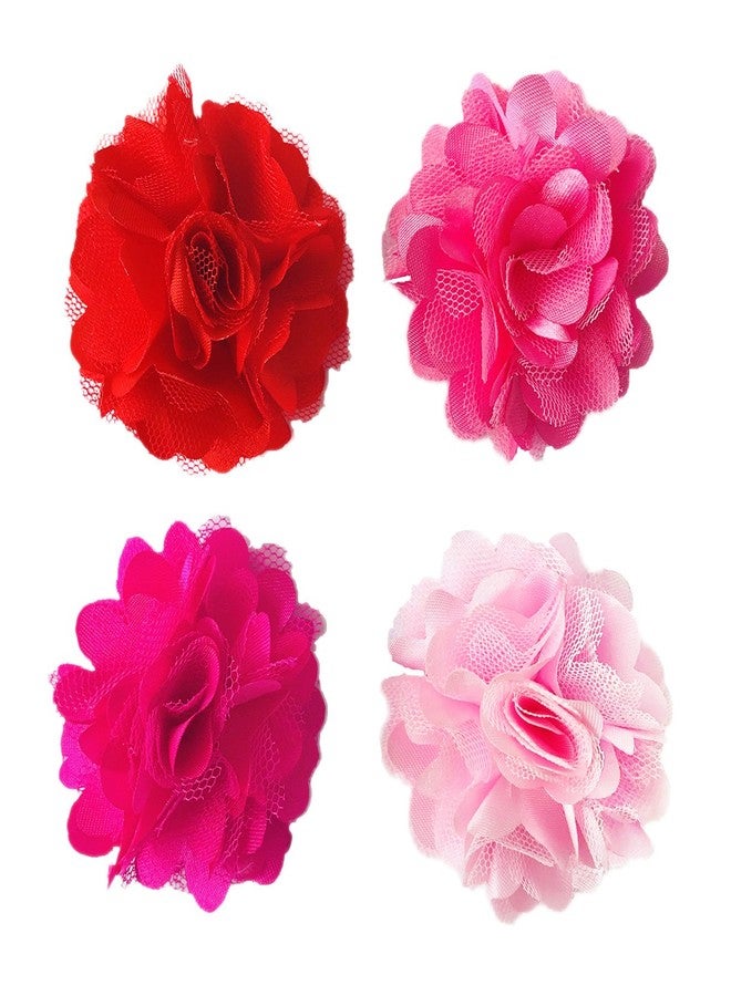 PET SHOW 2" Valentines Small Dogs Flower Collar Accessories for Cat Puppies Rabbit Pigs Collars Bows Grooming Supplies Red Rose Hotpink Pink for Girls Pack of 4 - Image 1