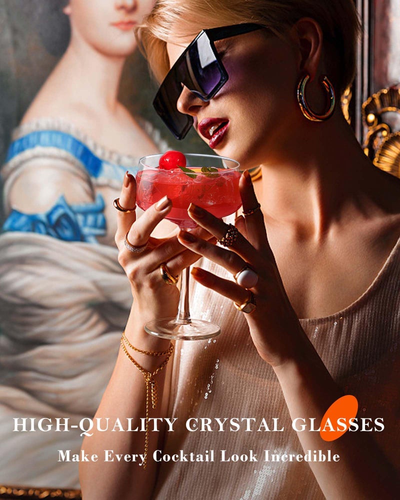 JBHO JBHO Martini Glasses, Crystal Coupe Glasses Set of 4, 10 Oz, Large and Fancy Cocktail Glasses, Hand-Blown Champagne Coupe Glasses for Espresso Martini, Manhattan as Bar Glassware or Mother's Day Gift  - Image 3
