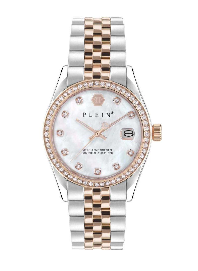 فيليب بلين Date Superlative Watch For Women With Silver And Gold Stainless Steel Bracelet 34 Mm 5 Atm