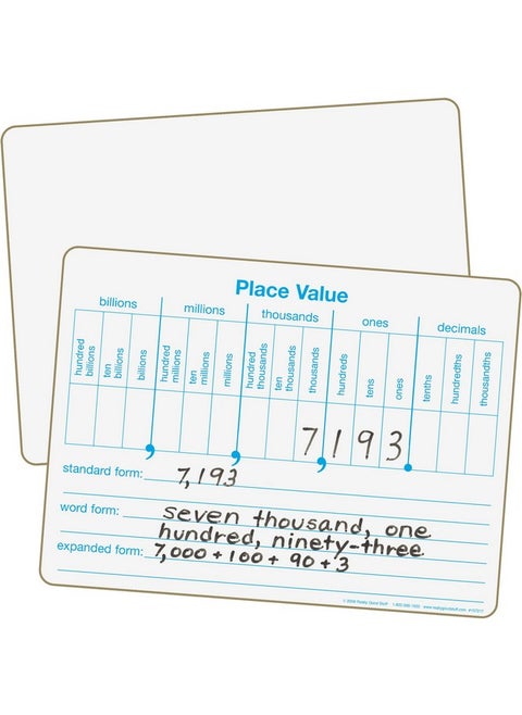 Place Value Dry Erase Boards, 12" By 9" -Set Of 6- Help Students Write Large Numbers In Standard, Word, Expanded Forms, Double-Sided Practice Boards