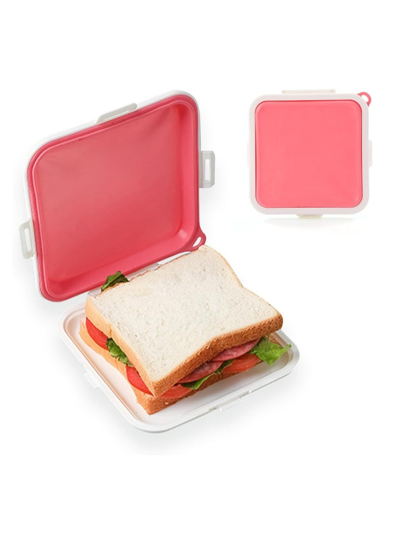 إسكدنيا حاويات ساندوتش مصنوعة من السيليكون حاوية تخزين ساندوتش حاوية غذاء منزلي للفواكه، السلطة، المقرمشات، الأطفال (وردية) - Image 1