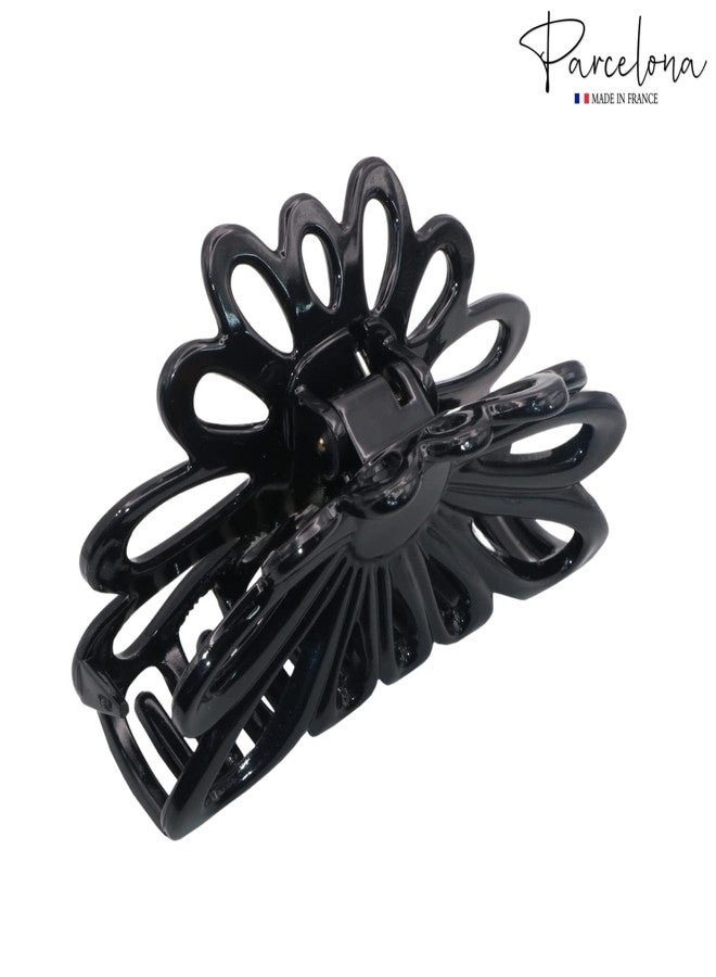 Parcelona French Plume 3" Celluloid No Slip Grip Covered Spring Jaw Hair Claw Durable Styling Women Hair Accessories Girls Hair (Solid Black) - Image 4