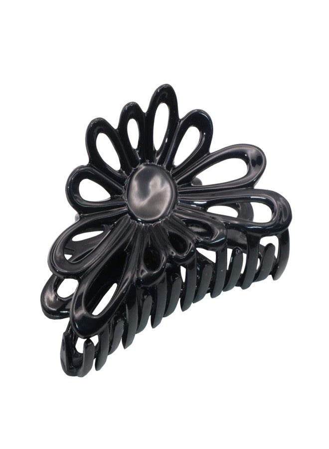 Parcelona French Plume 3" Celluloid No Slip Grip Covered Spring Jaw Hair Claw Durable Styling Women Hair Accessories Girls Hair (Solid Black) - Image 1