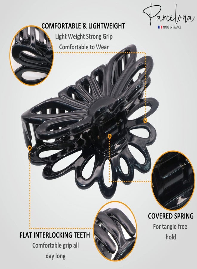Parcelona French Plume 3" Celluloid No Slip Grip Covered Spring Jaw Hair Claw Durable Styling Women Hair Accessories Girls Hair (Solid Black) - Image 3