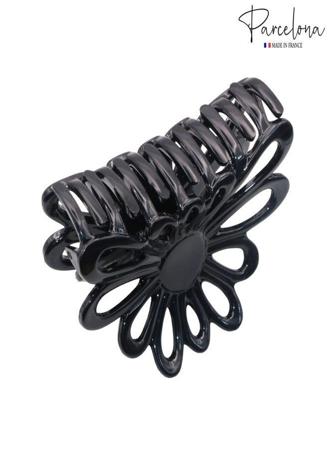 Parcelona French Plume 3" Celluloid No Slip Grip Covered Spring Jaw Hair Claw Durable Styling Women Hair Accessories Girls Hair (Solid Black) - Image 5