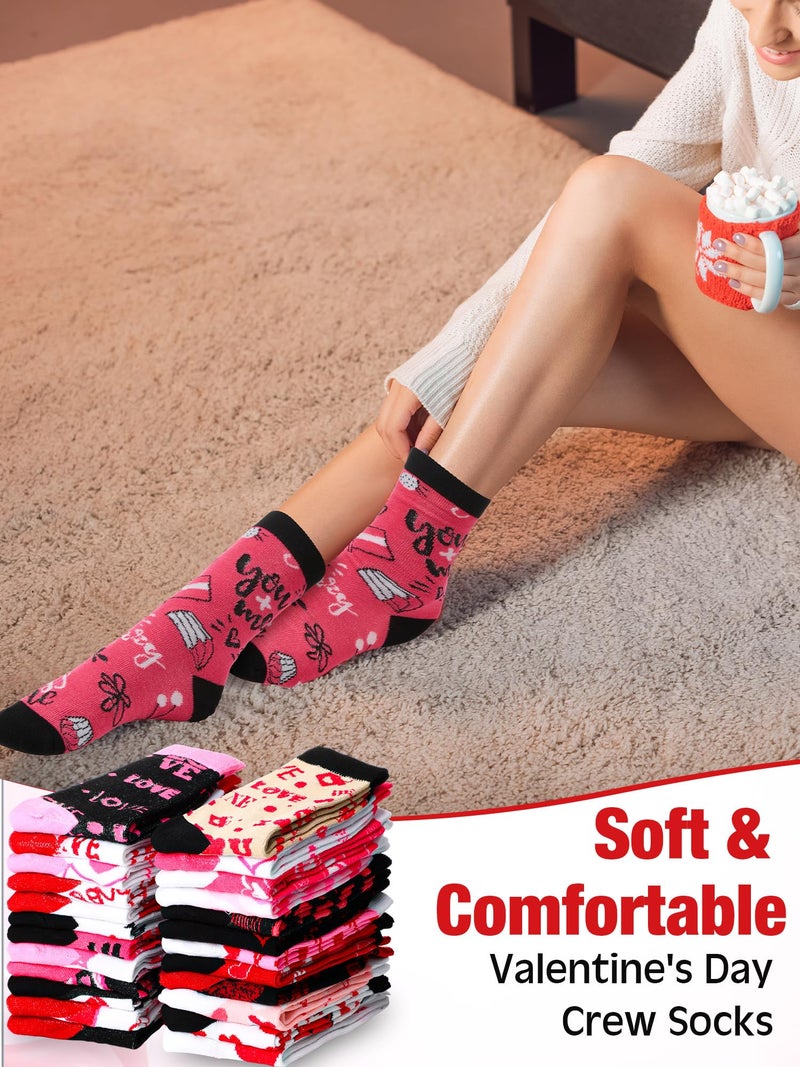 Shinymoon 24 Pairs Valentines Day Socks Bulk for Women Heart Print Holiday Novelty Crew Socks for Valentine Gift - Image 4